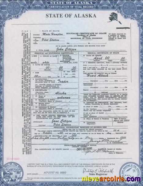 USA Alaska state death certificate